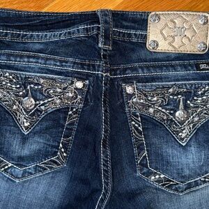 Miss Me Dark Blue Skinny Jeans with Silver Embellishments